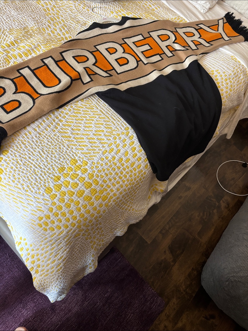 Burberry Beige and Orange Logo Knit Throw